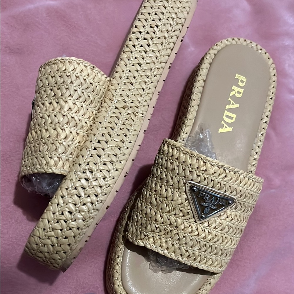 Prada Tan Woven Sandals - Picture 2 of 8